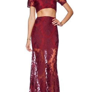 For Love and Lemons Ethereal Maxi Skirt Crimson